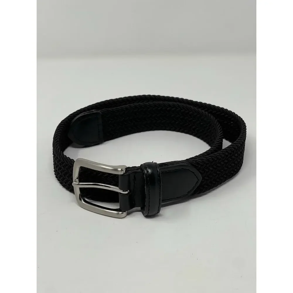 Black Braided Elastic Stretch Kids Belt with Silver Metal Buckel Medium 26-28